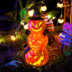 WONDHOME front view of 3-tier pumpkin showing festive porch charm and weatherproof build