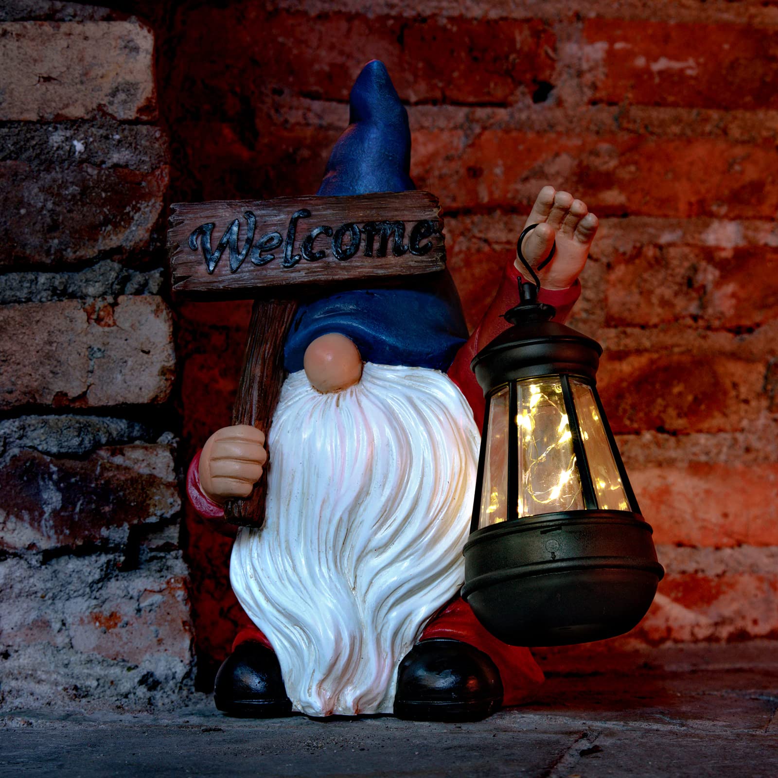 WONDHOME gnome glowing at dusk to create cozy outdoor ambiance