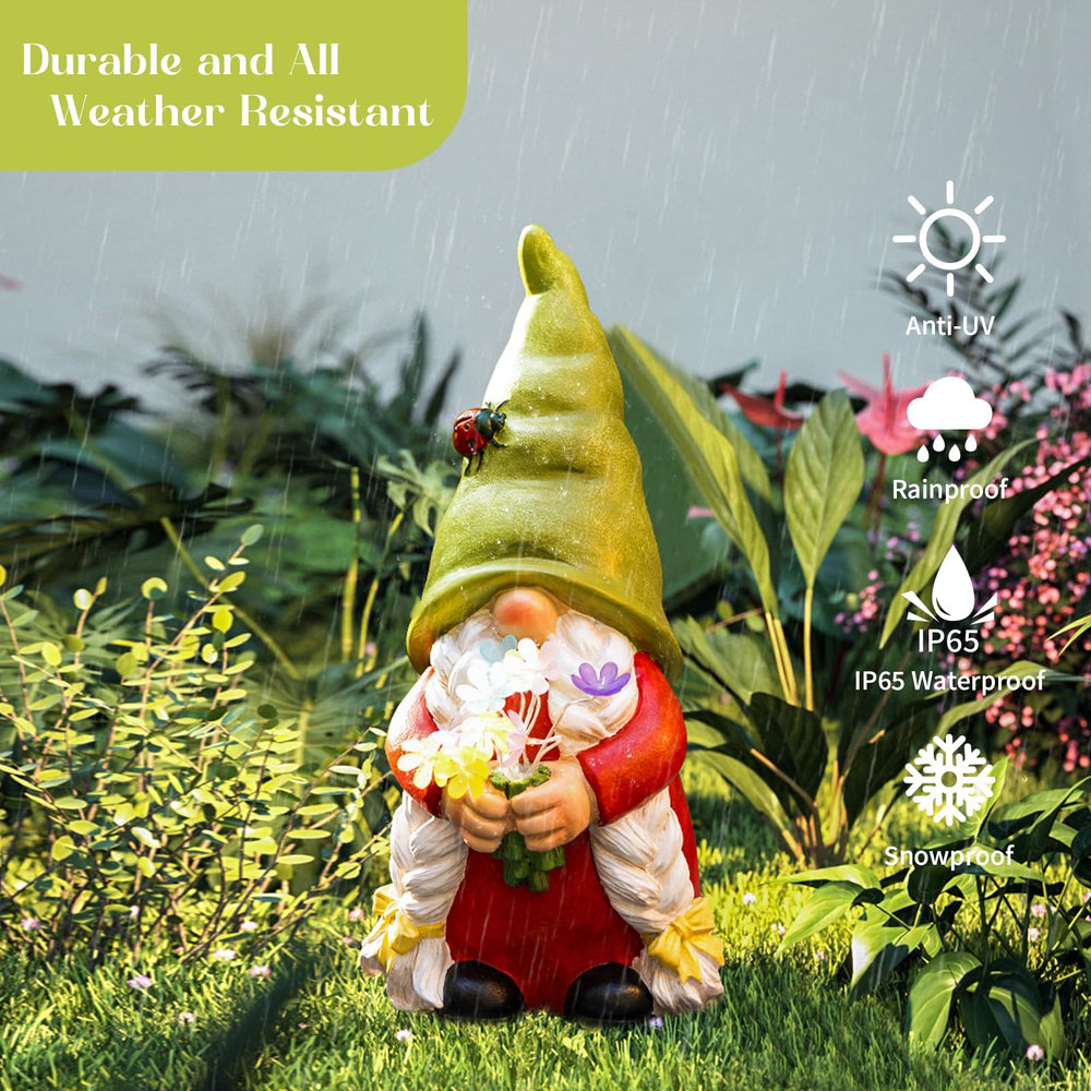 WONDHOME gnome placed in flowerbed showing garden integration benefit: enhances outdoor charm
