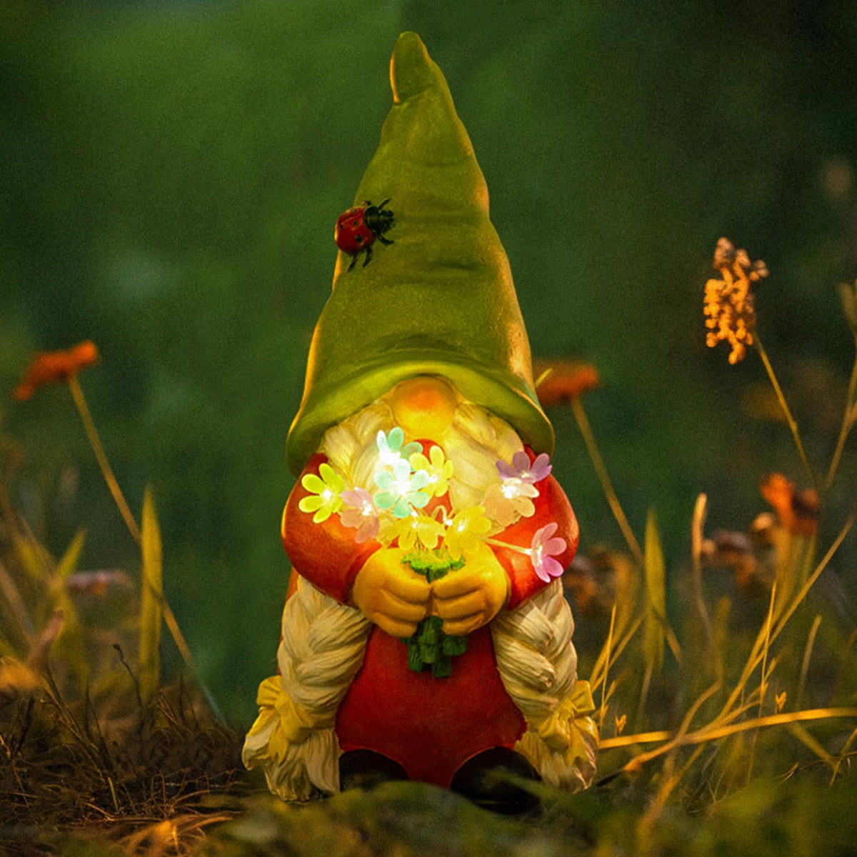 WONDHOME gnome lady front view showing vibrant colors and charming design benefit: brightens entryways