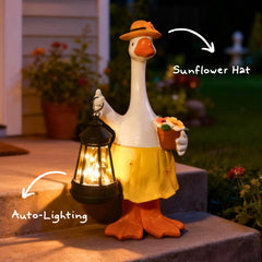 WONDHOME lantern in goose's hands demonstrating solar light for evening ambiance