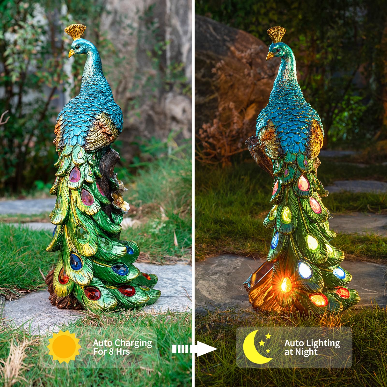 WONDHOME solar panel on peacock statue top for sunlight charging convenience