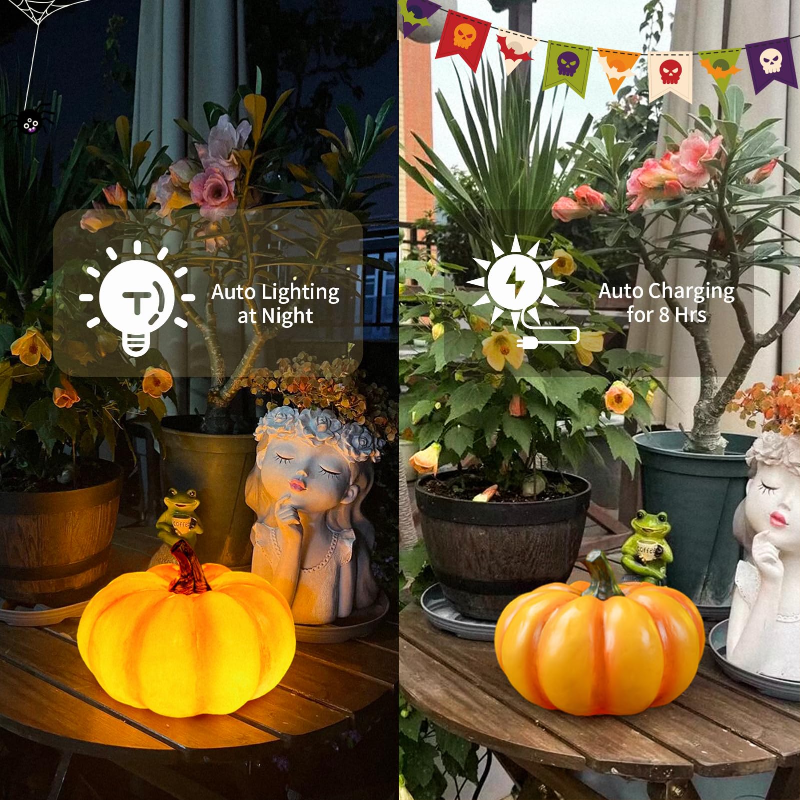 WONDHOME pumpkin solar panel detail ensuring efficient daytime charging