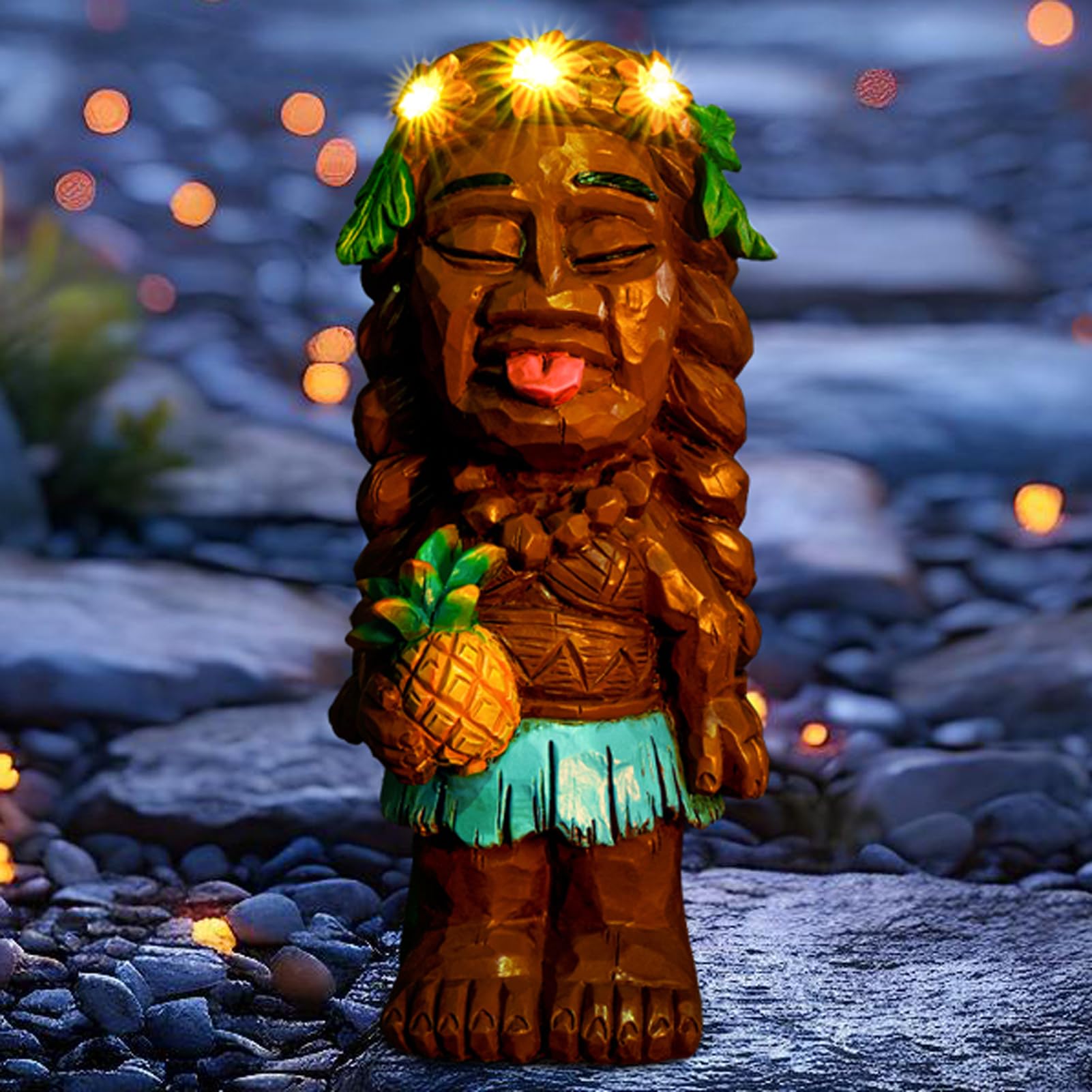 WONDHOME tiki girl front view showing colorful hand-painted finish and charm