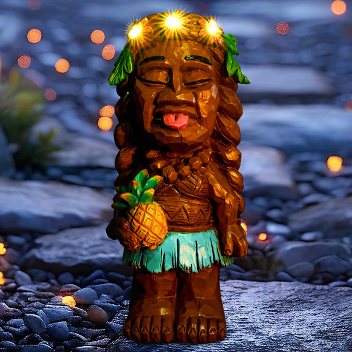 WONDHOME tiki girl front view showing colorful hand-painted finish and charm