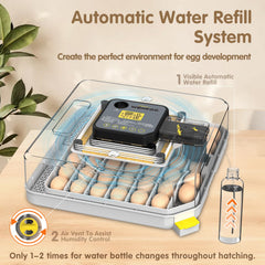 WONEGG humidifier mechanism detail illustrating automatic water draw and steady moisture