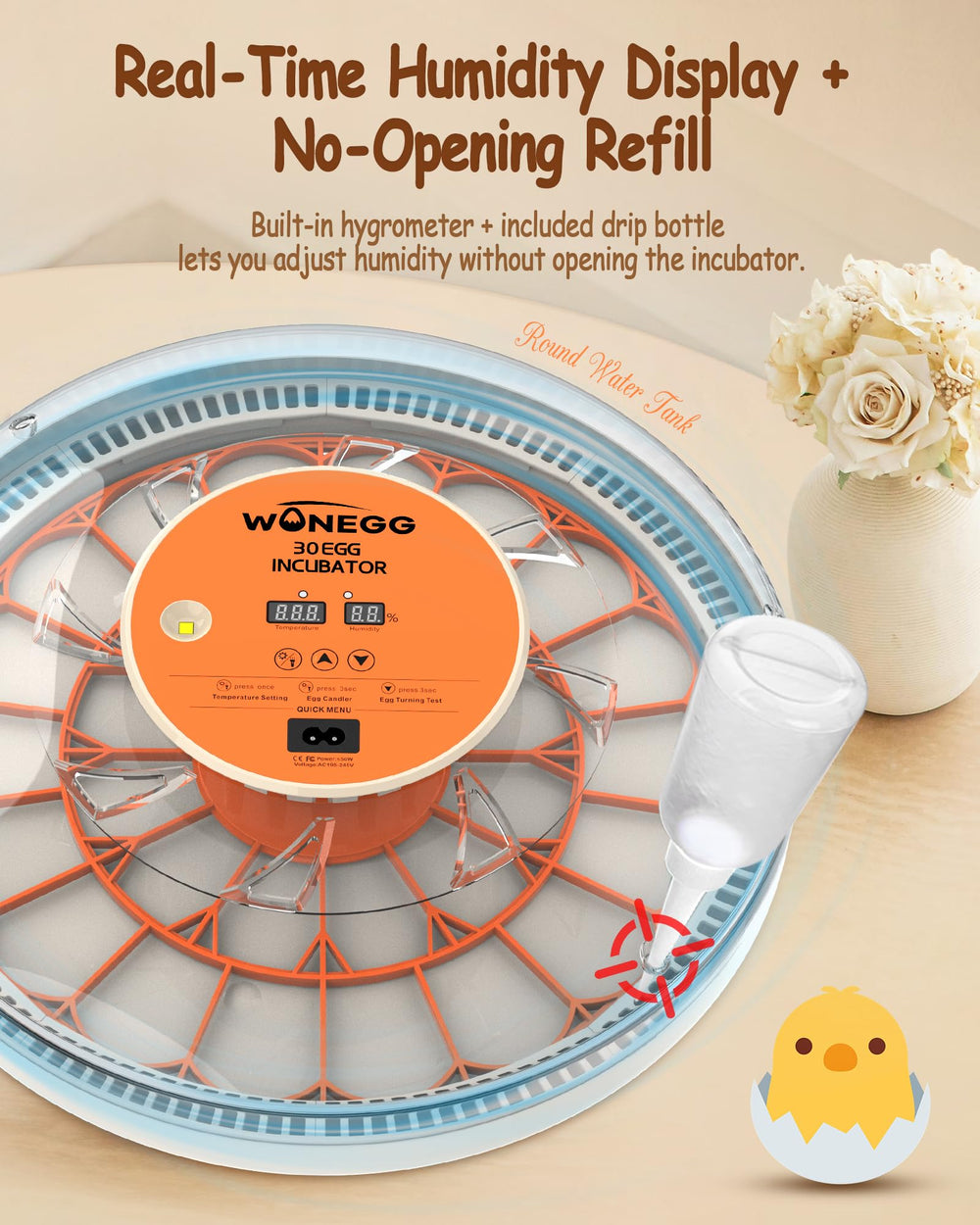 WONEGG transparent lid offering clear sightlines to eggs for quick checks benefit