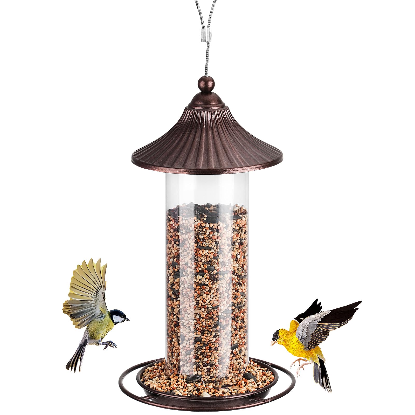 WONLIVE feeder front view showing compact hanging design and perches
