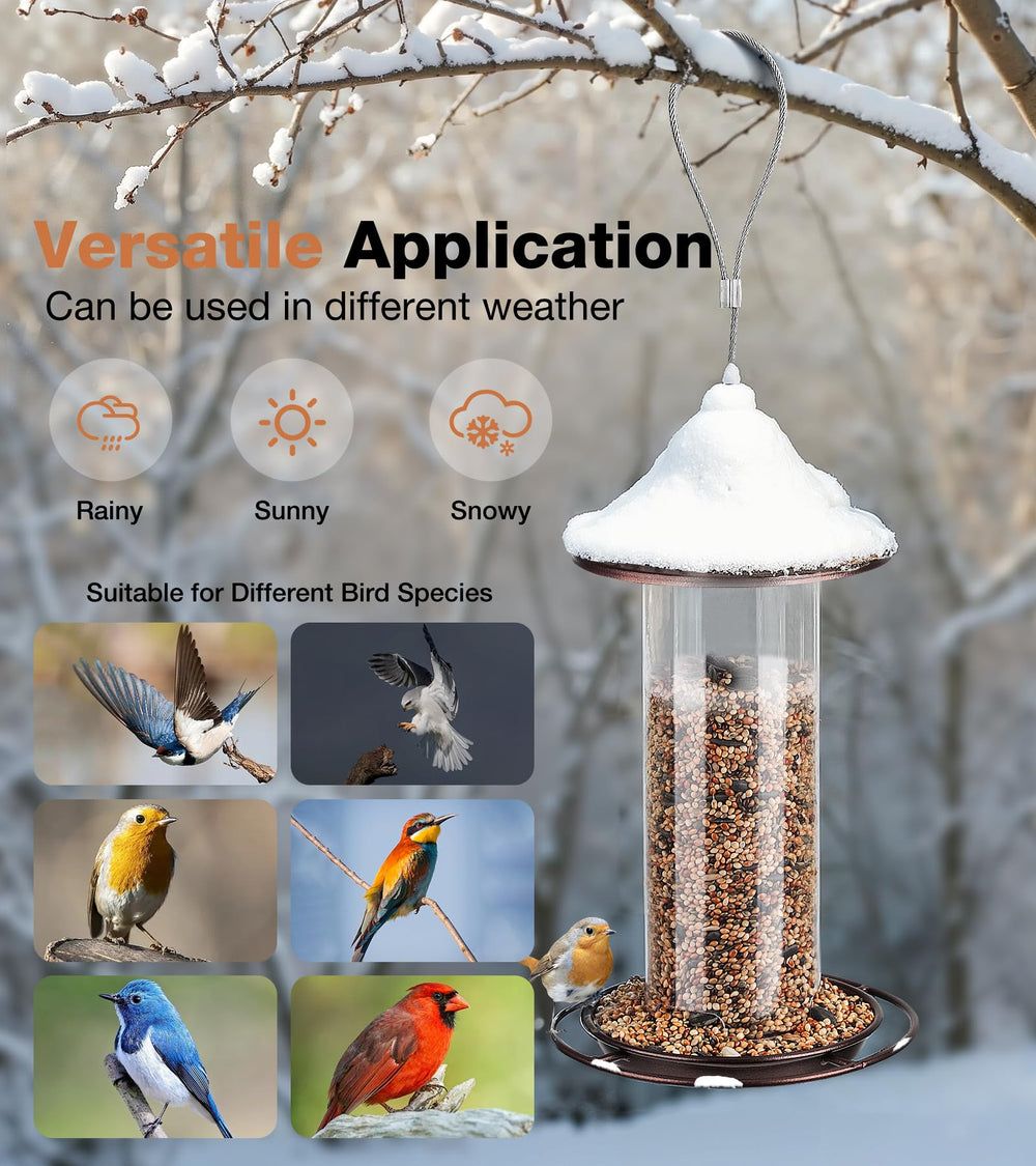 WONLIVE feeder hung on branch with small birds feeding nearby benefit