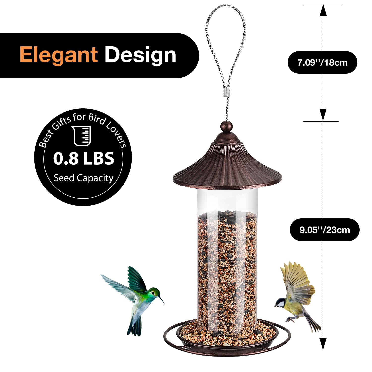 WONLIVE feeder size comparison in hand showing compact capacity benefit