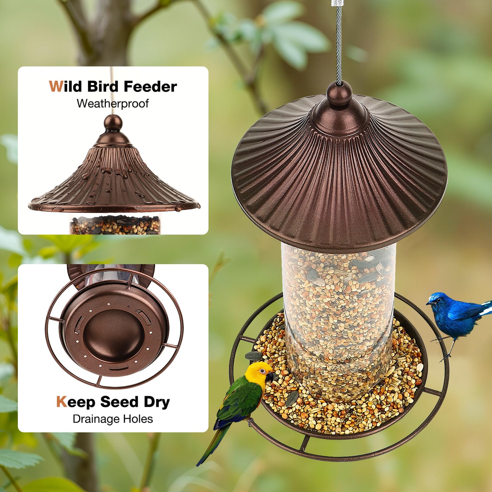 WONLIVE feeder tray with drainage holes keeping seeds dry and fresh