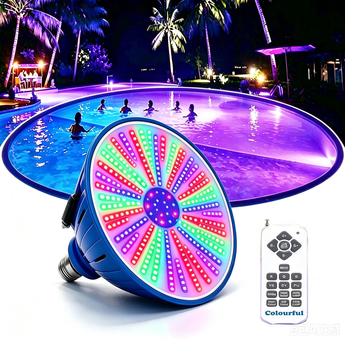 wonsung front view bulb installed showing bright pool illumination benefit