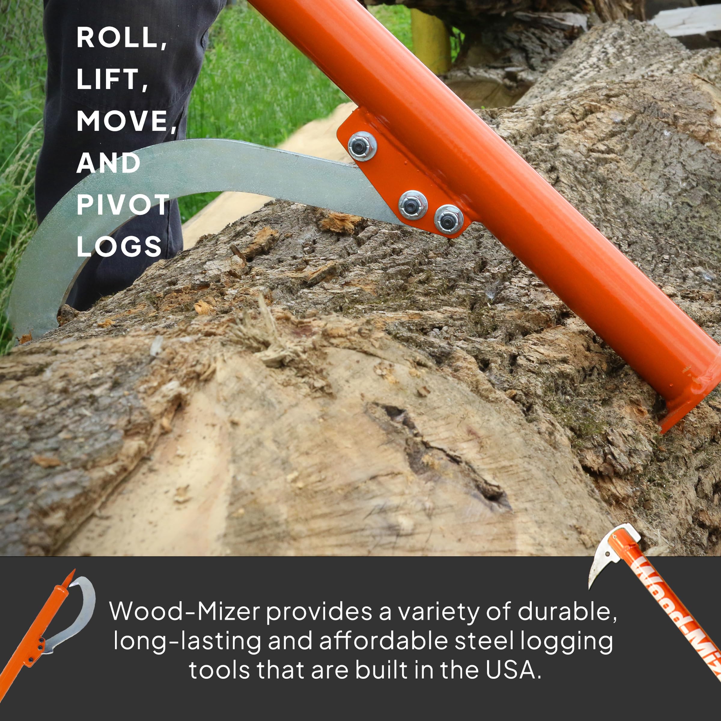 Wood-Mizer cant hook orange powder-coat finish resisting wear and rust
