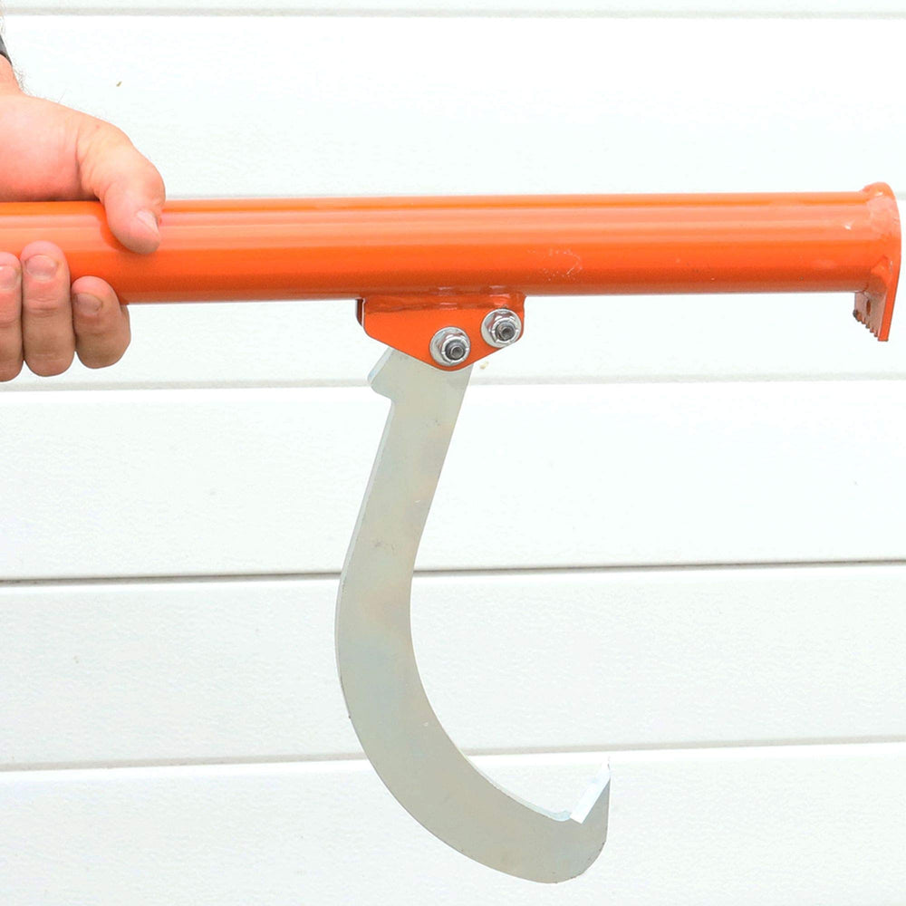 Wood-Mizer cant hook hanging on shop wall for convenient storage