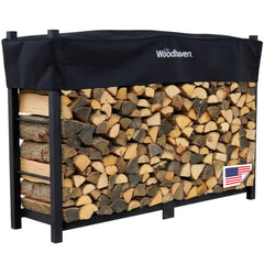 Woodhaven front view of 6-foot steel rack showing stable log storage