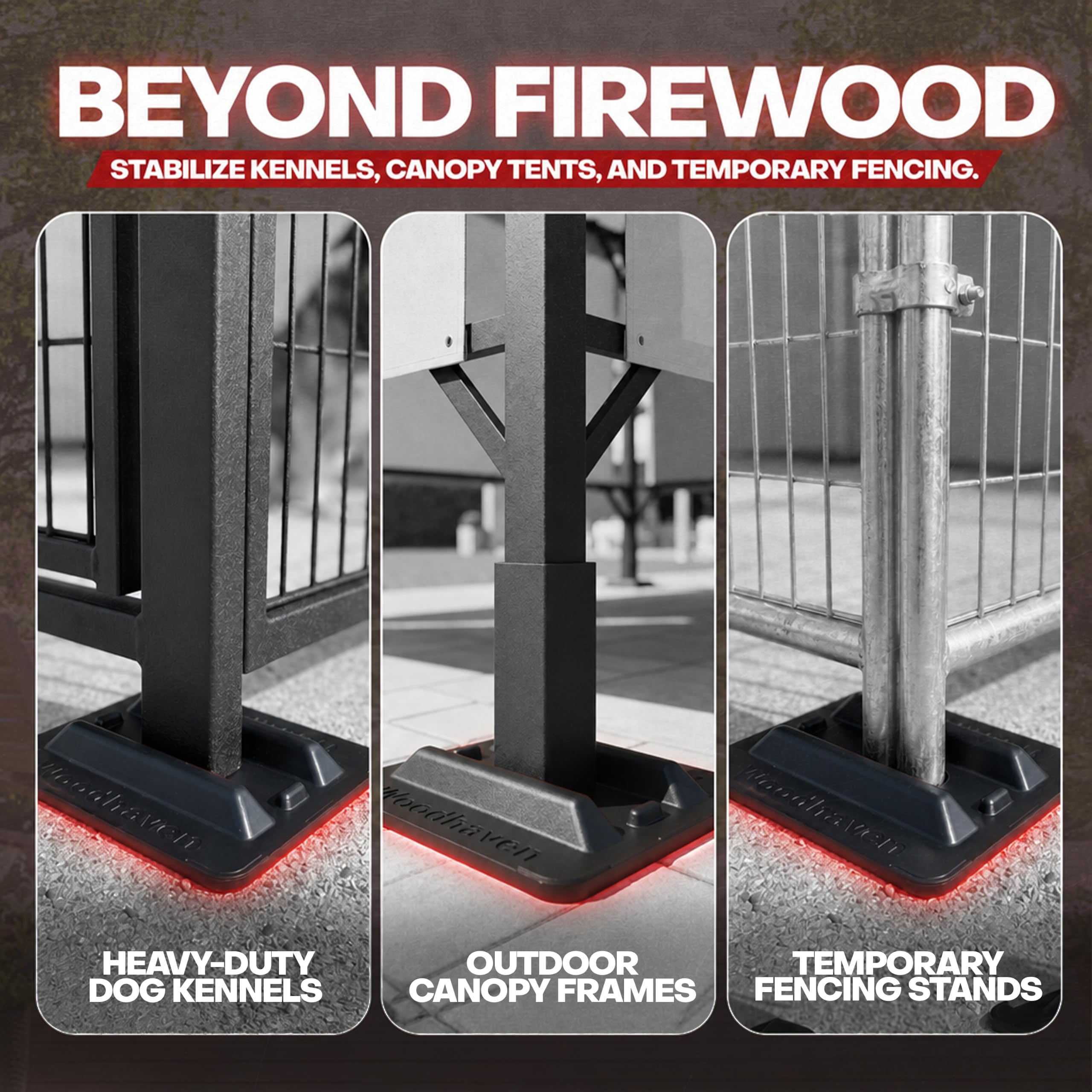 Woodhaven base next to tubing showing fit for up to 1-5/8 inch tube and stability