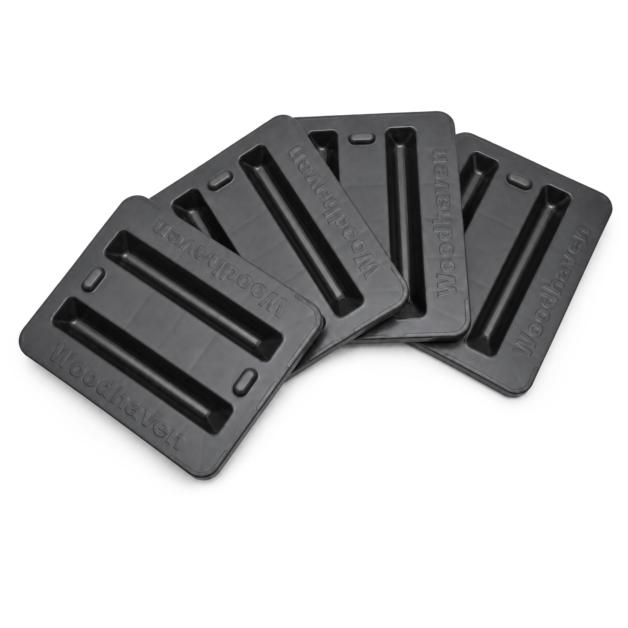 Woodhaven support bases front view showing four-pack and stable footprint benefit