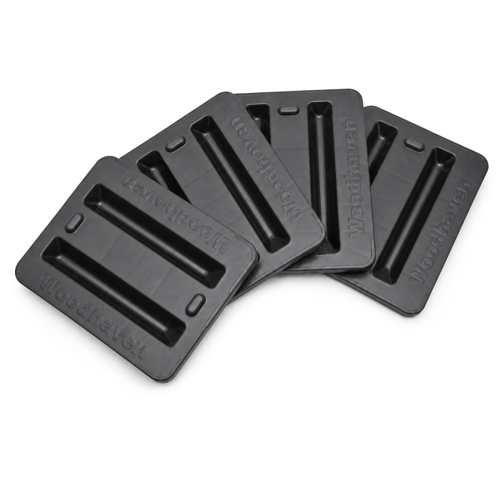 Woodhaven support bases front view showing four-pack and stable footprint benefit
