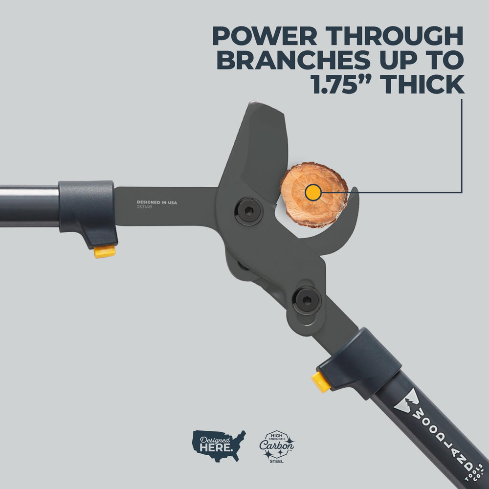 WOODLAND TOOLS slicing a 1.75-inch branch showing cutting capacity
