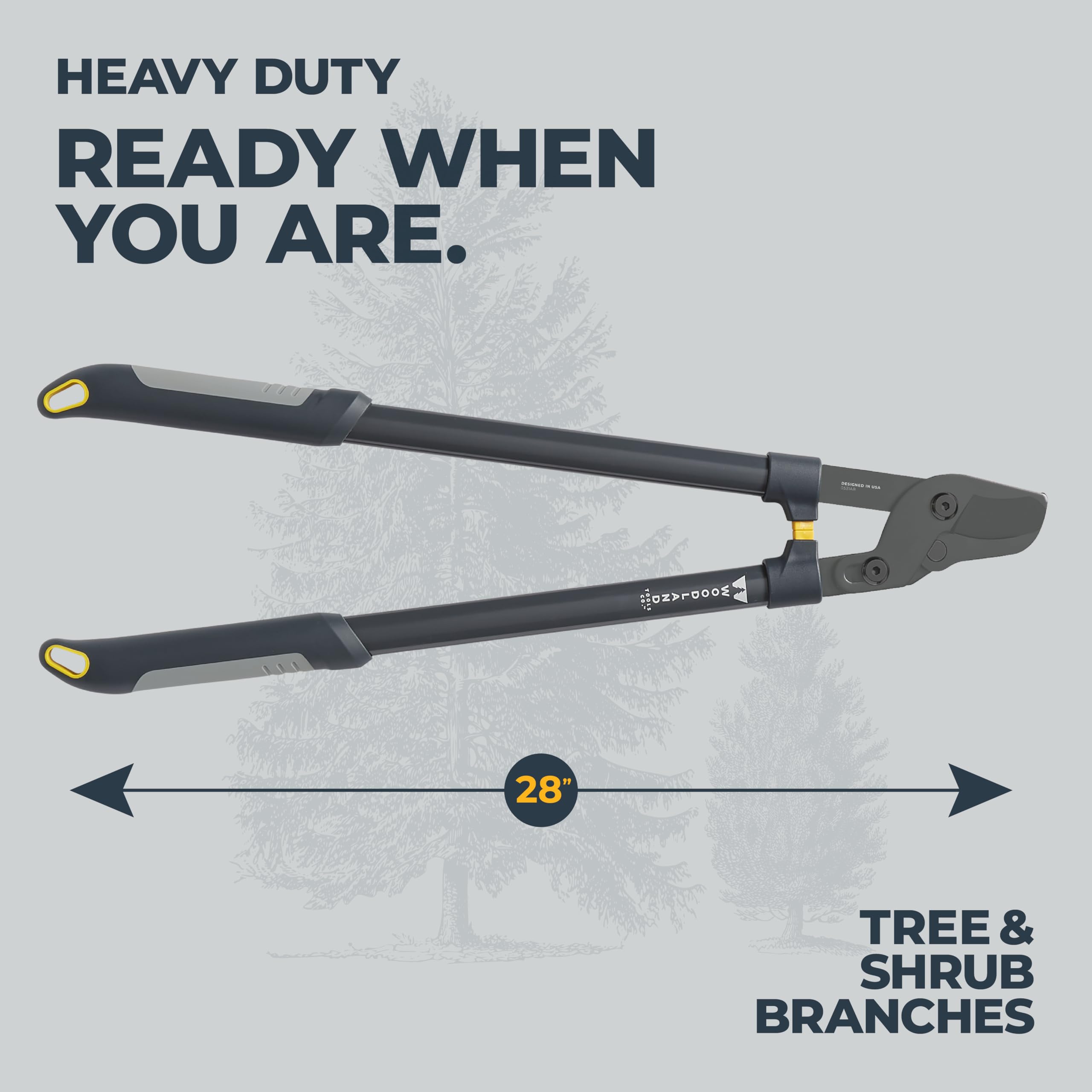 WOODLAND TOOLS in garden setting for comfortable yard maintenance