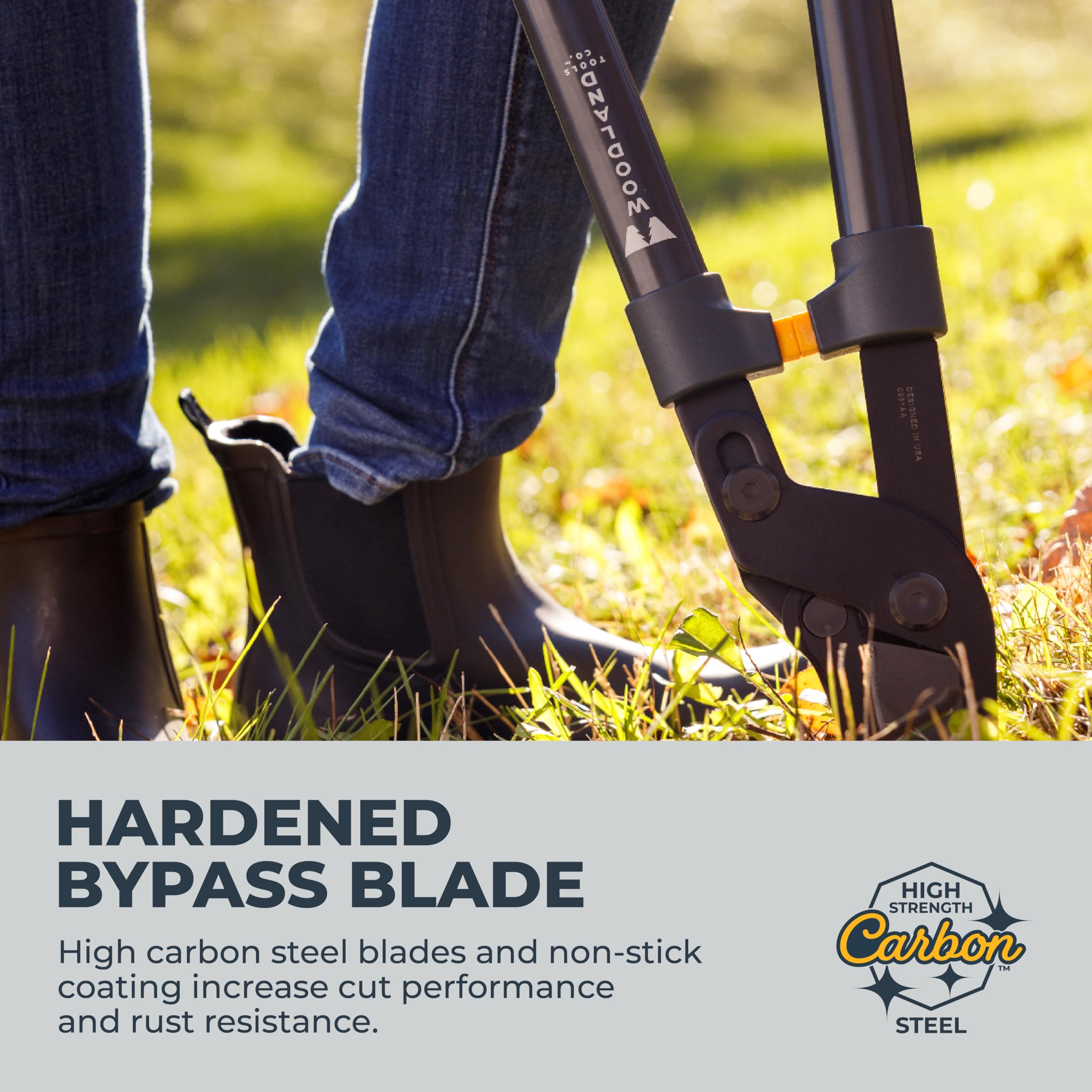 WOODLAND TOOLS packaging and label detailing features and specifications