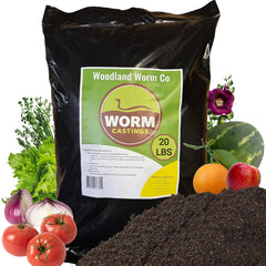 Woodland Worm Co front bag showing product and weight for easy identification and storage