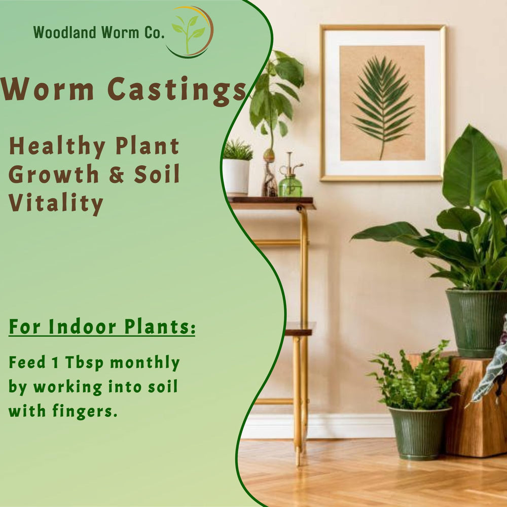 Woodland Worm Co 20 lb bag beside garden trowel showing scale and usable quantity
