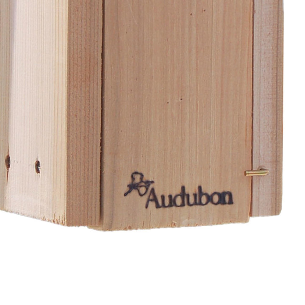 WoodLink Audubon cedar house with packaging showing made in USA label, trusted origin and specs
