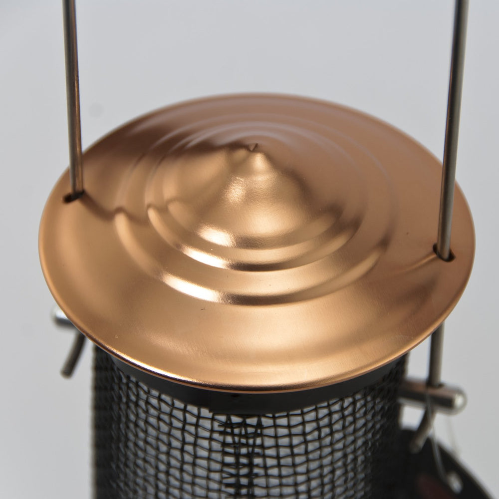 Woodlink Coppertop roof slid open to reveal easy refill access and simple cleaning benefit