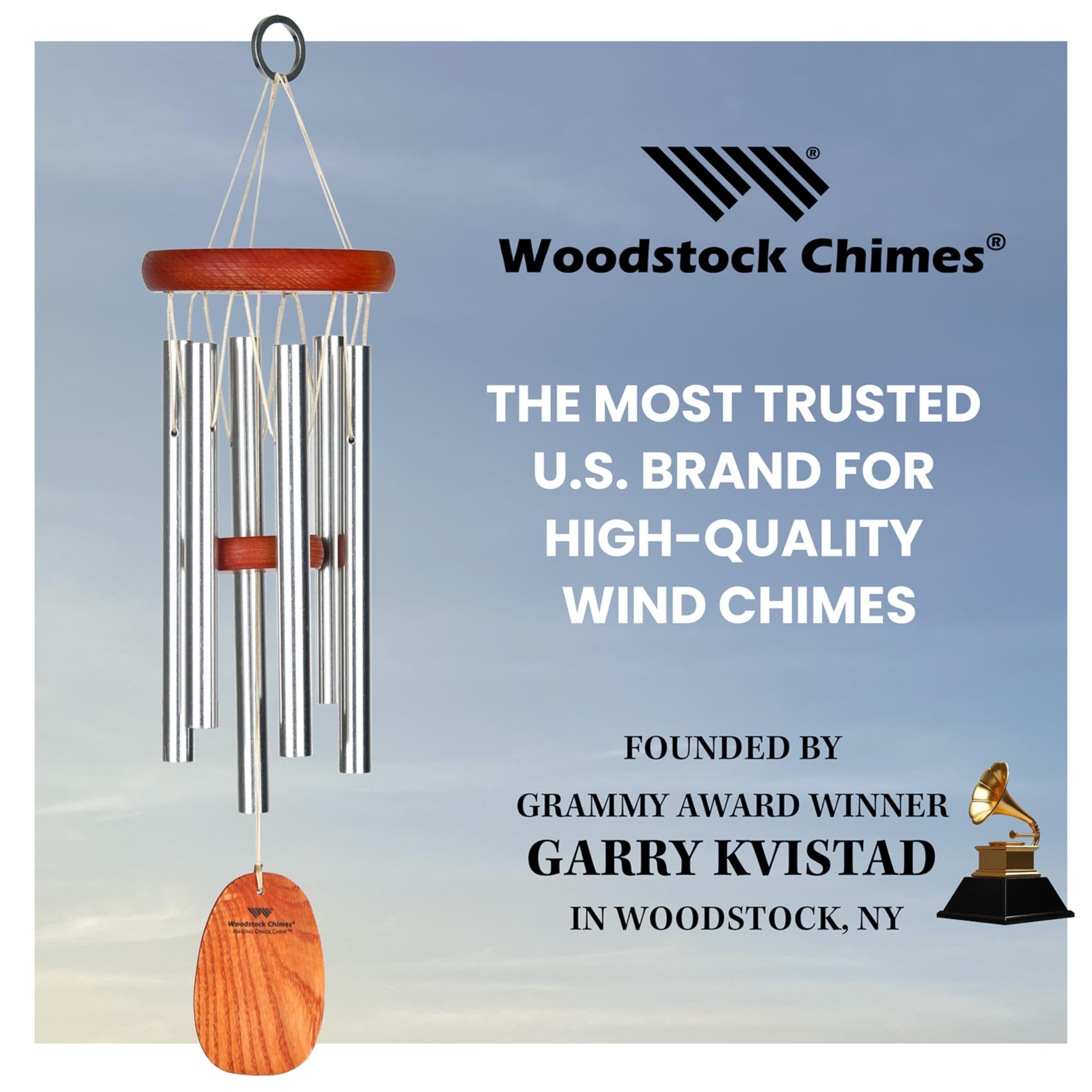 Woodstock Chimes scale with hand to show 16-inch size, fits small spaces