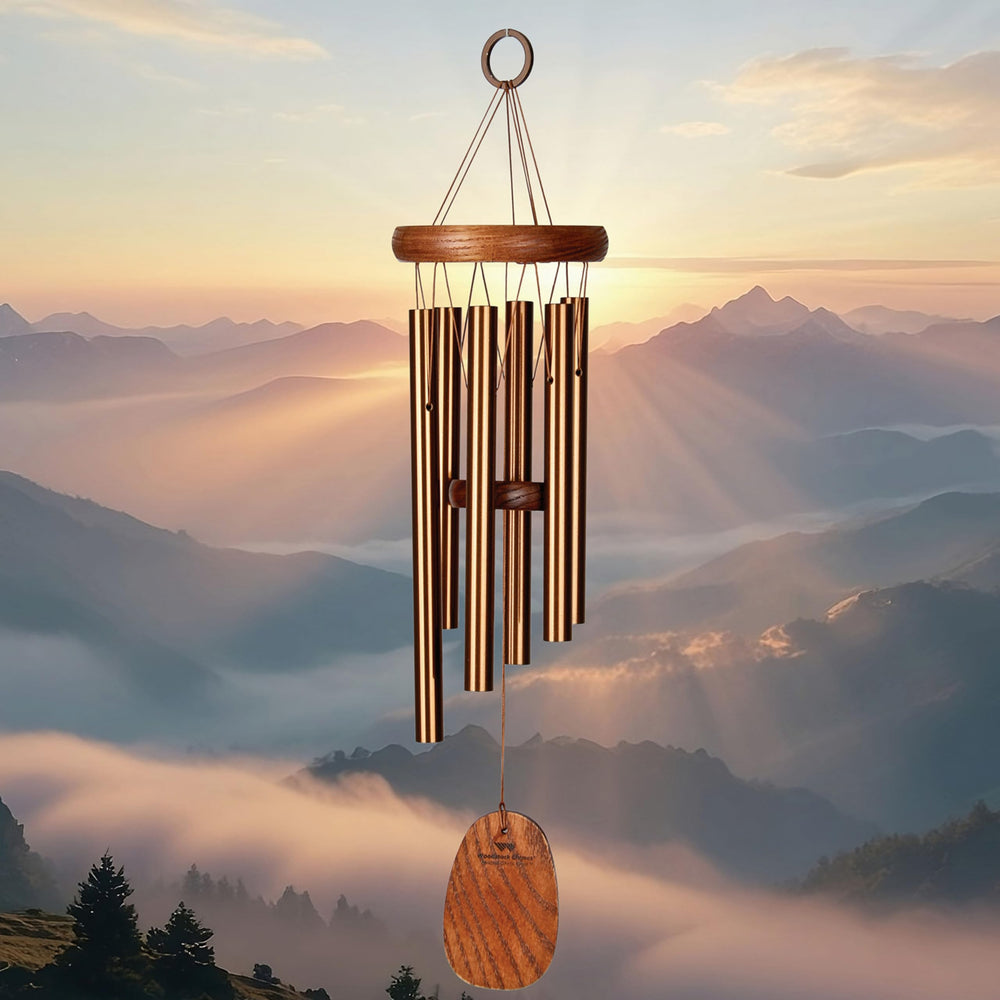 Woodstock Chimes close-up of bronze aluminum tubes highlighting tuned precision and clarity