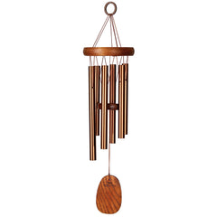 Woodstock Chimes front view showing bronze tubes and teak-finish wood top for melodic sound