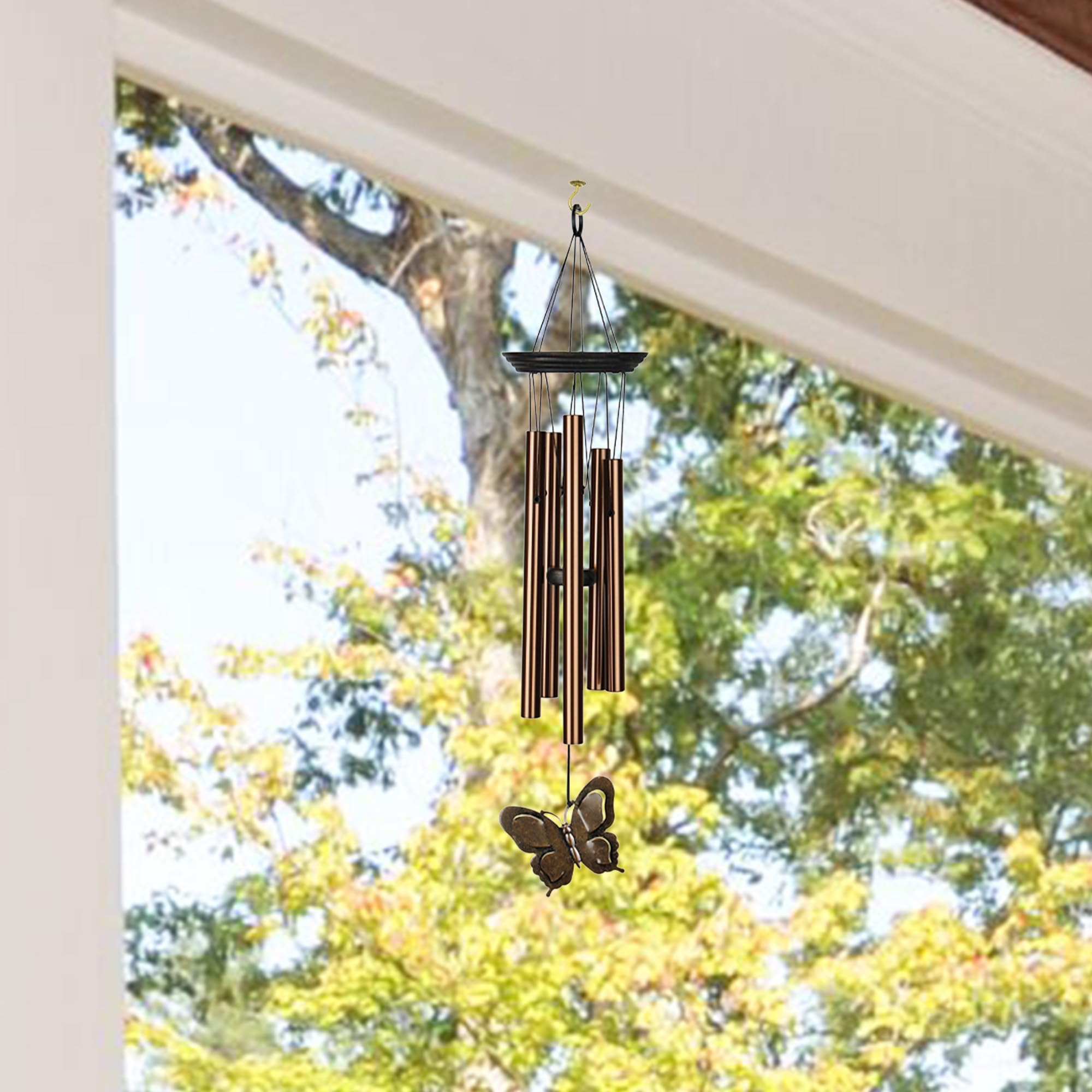 Woodstock Chimes tube close-up highlighting bronze aluminum finish and durable tuning, clear soothing tones