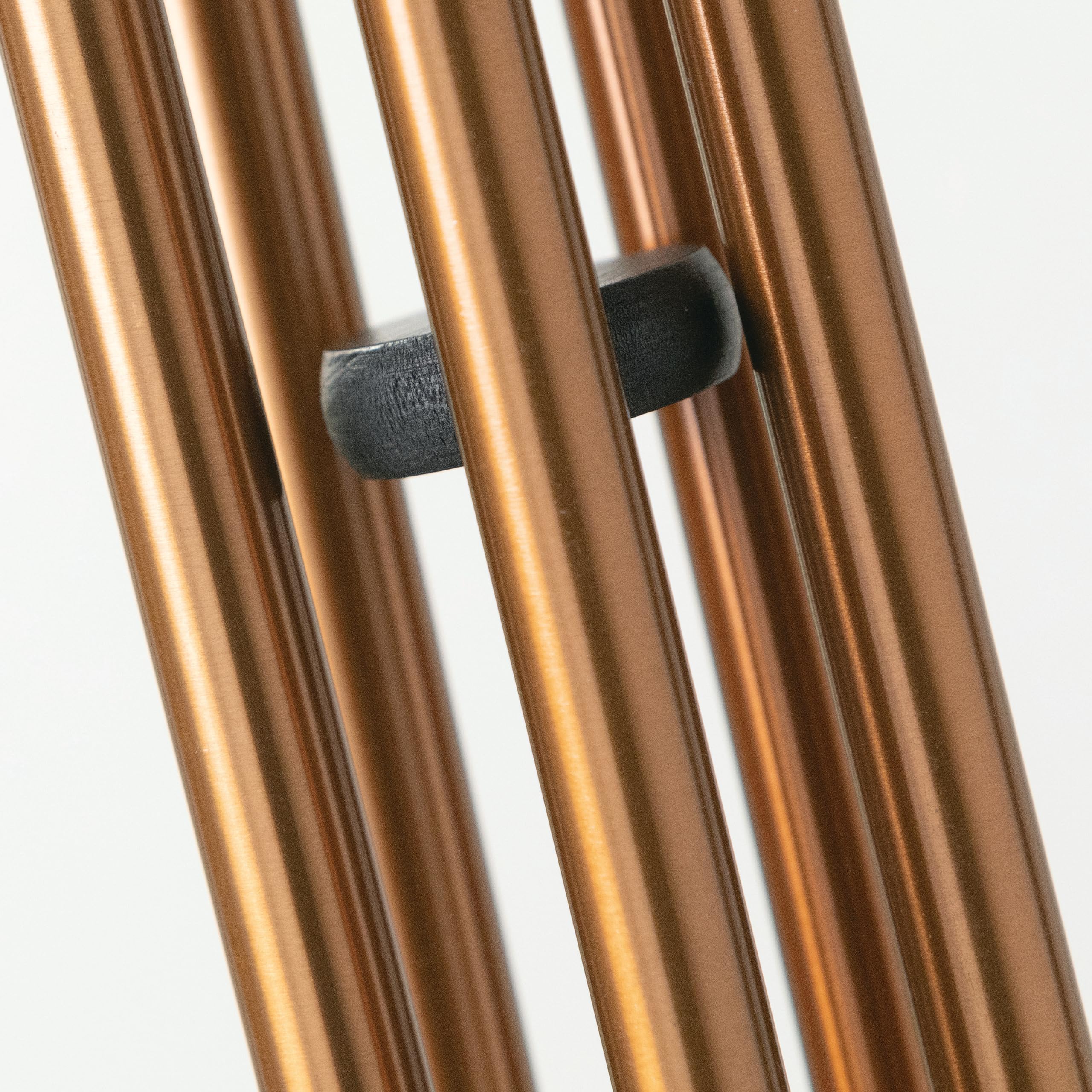 Woodstock Chimes top and hanging loop view showing black finish pine top, weather-resistant suspension