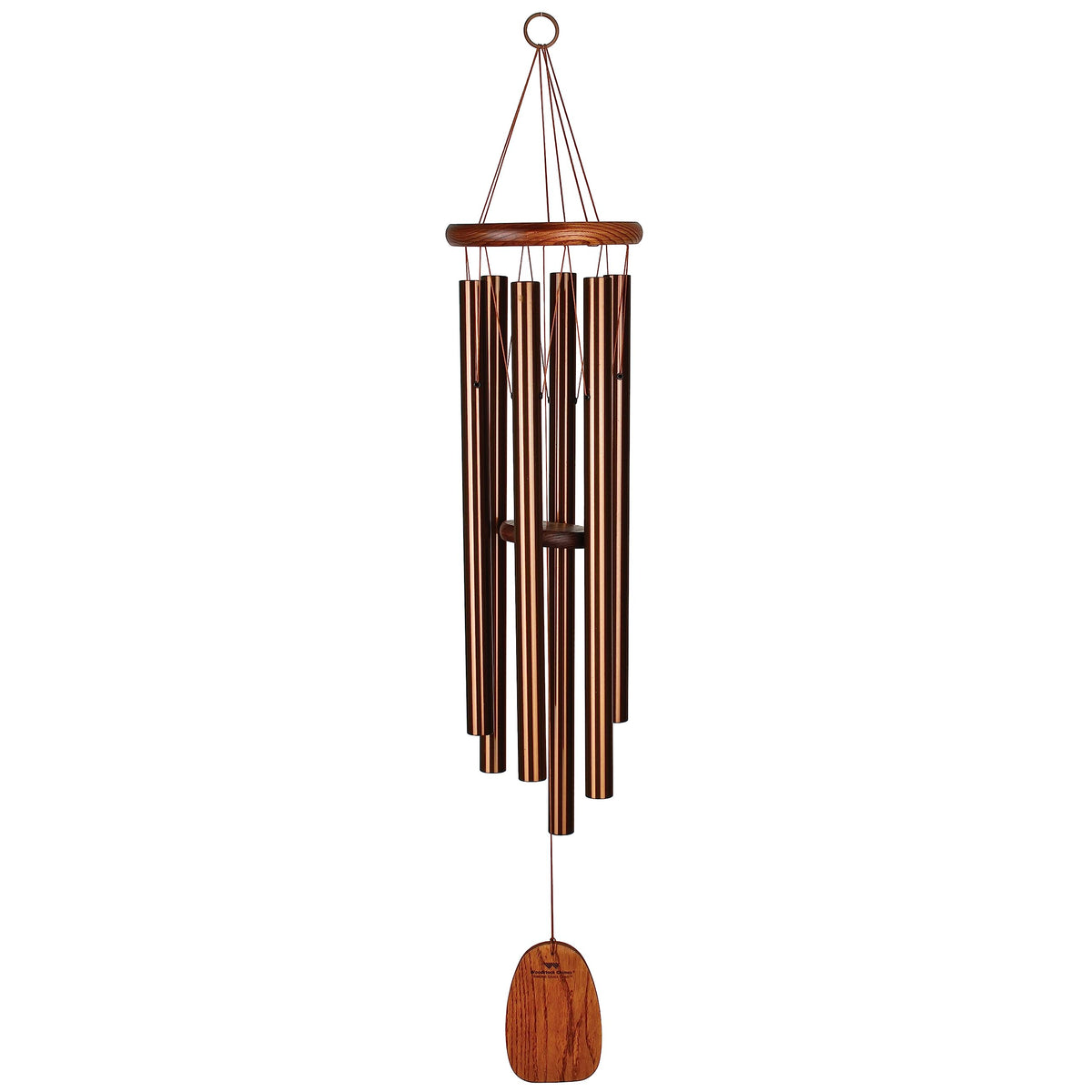 Woodstock Chimes front view showing bronze tubes and teak wood top, adding soothing melody