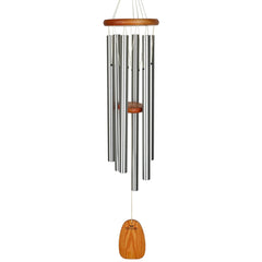 Woodstock Chimes front view showing full 40" chime and elegant finish benefit: soothing outdoor sound