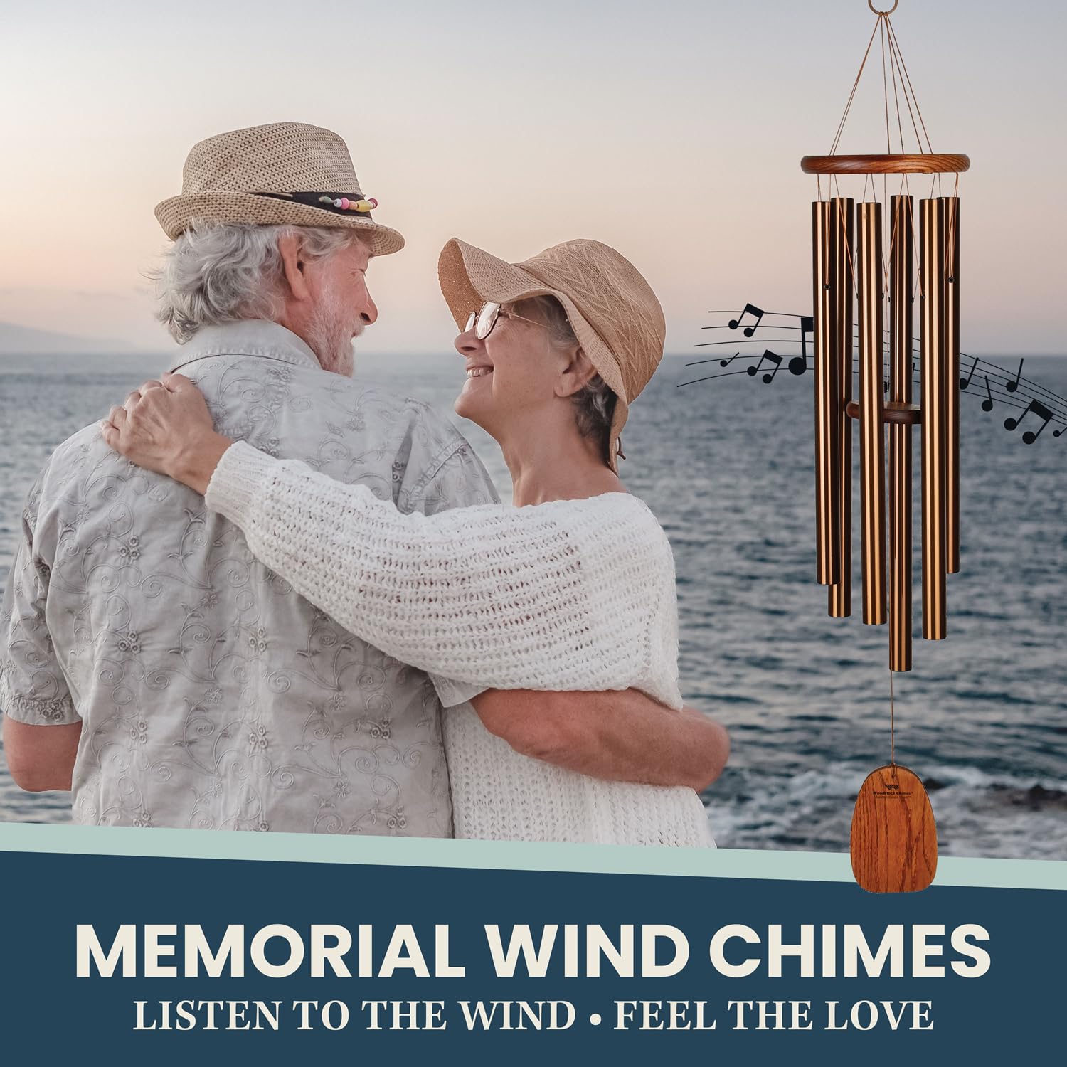 Woodstock Chimes hanging on a porch, providing calming sound and upscale porch decor