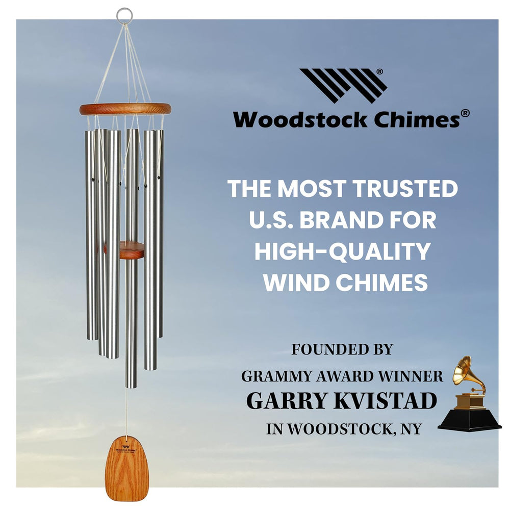 Woodstock Chimes beside a ruler for size comparison benefit: shows true 40 inch scale