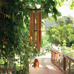 Woodstock Chimes close-up of gather ring and hanging hardware, showing sturdy outdoor hang