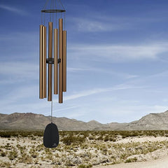 Woodstock Chimes close-up of bronze aluminum tubes, highlights durable resonance