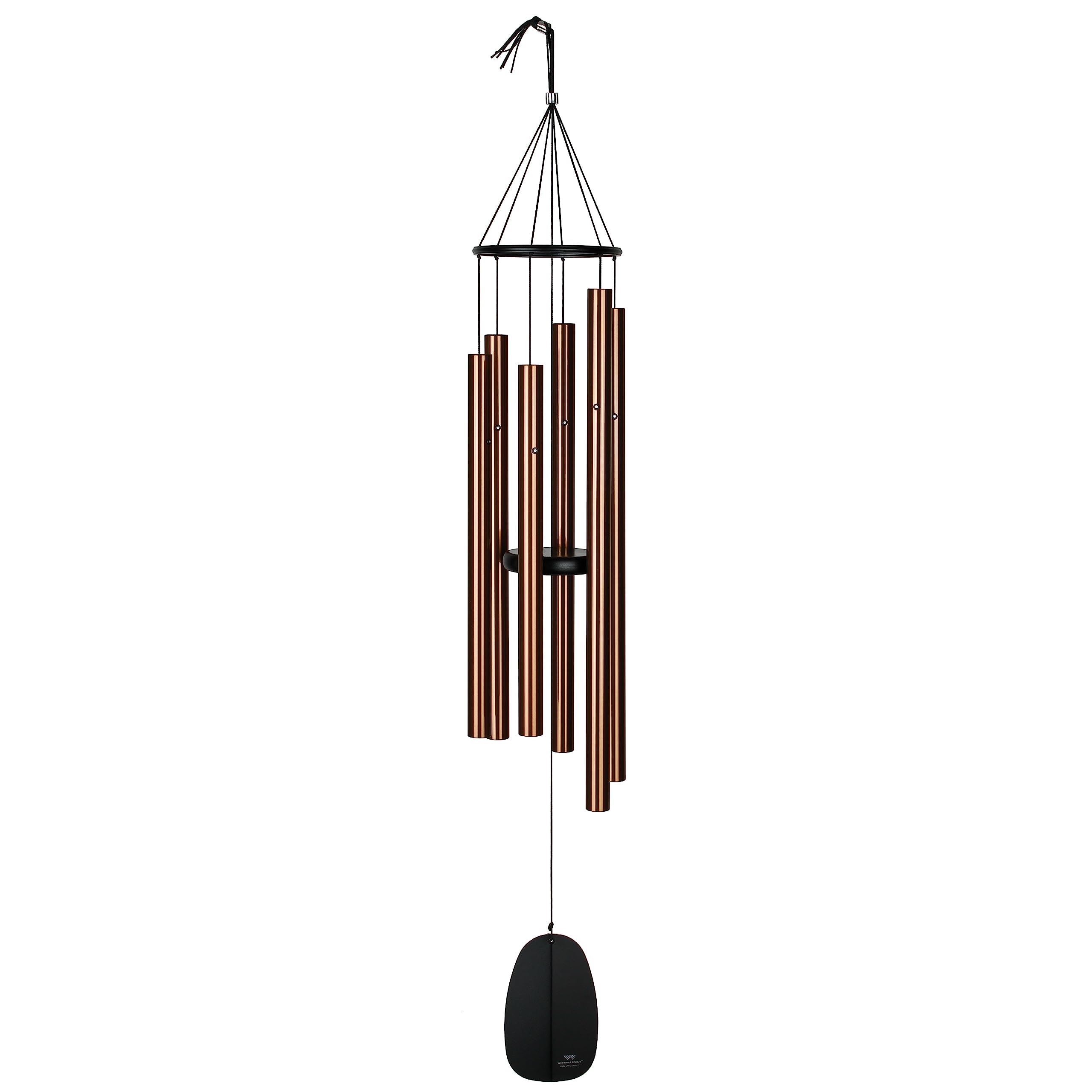 Woodstock Chimes front view showing bronze tubes and black ring, delivers lasting harmony