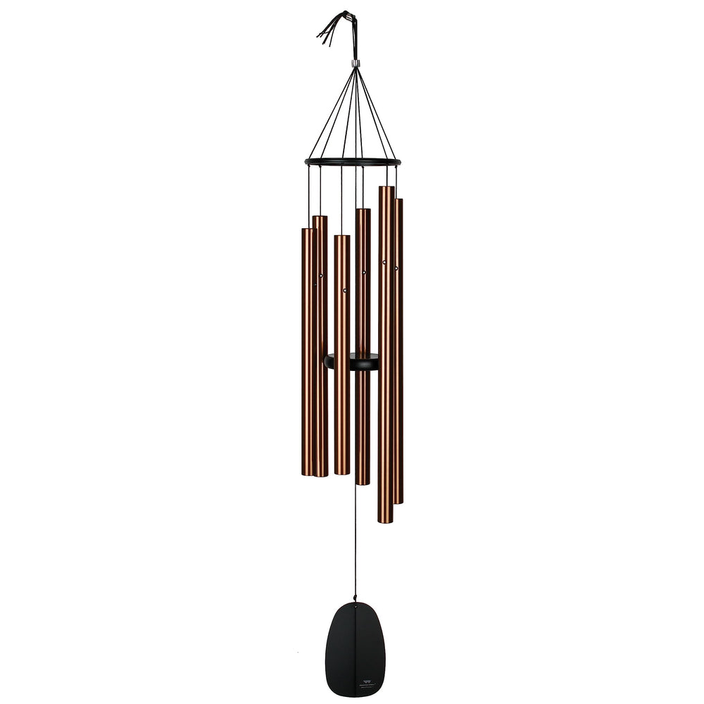 Woodstock Chimes front view showing bronze tubes and black ring, delivers lasting harmony