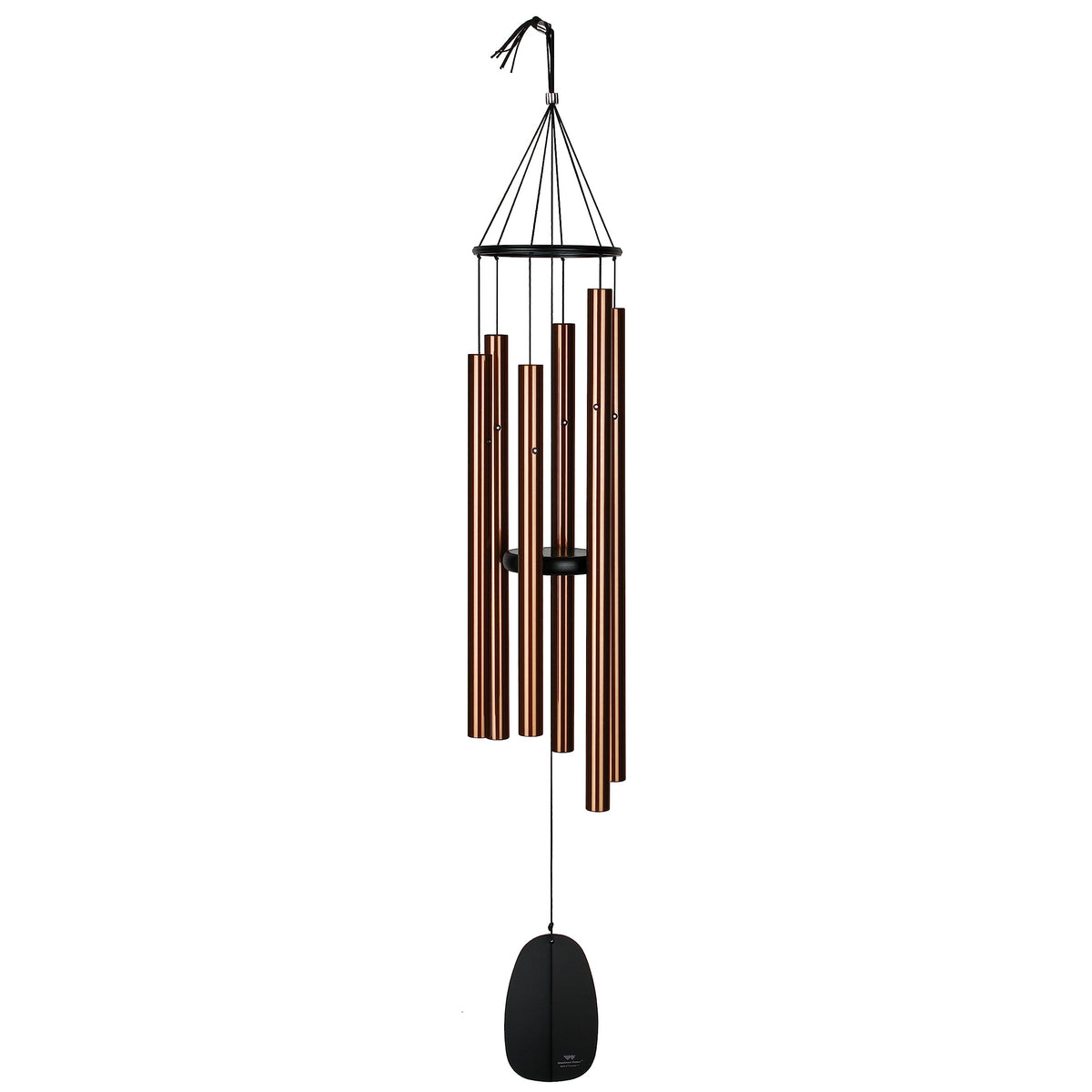 Woodstock Chimes front view showing bronze tubes and black ring, delivers lasting harmony