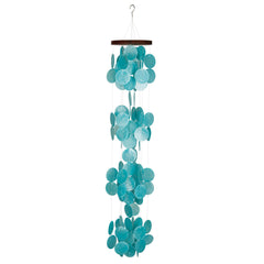 Woodstock Chimes front view of azure capiz waterfall chime showing calming color and shape