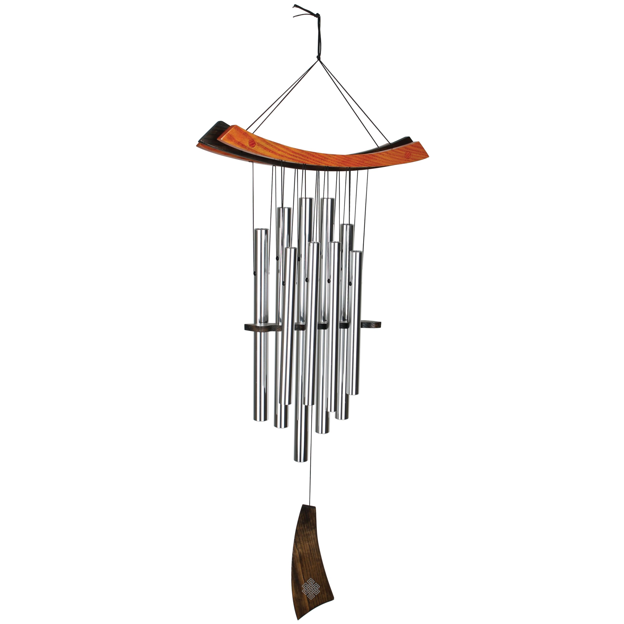 Woodstock Chimes front view showing full 34-inch chime and pipes, enhancing outdoor ambiance