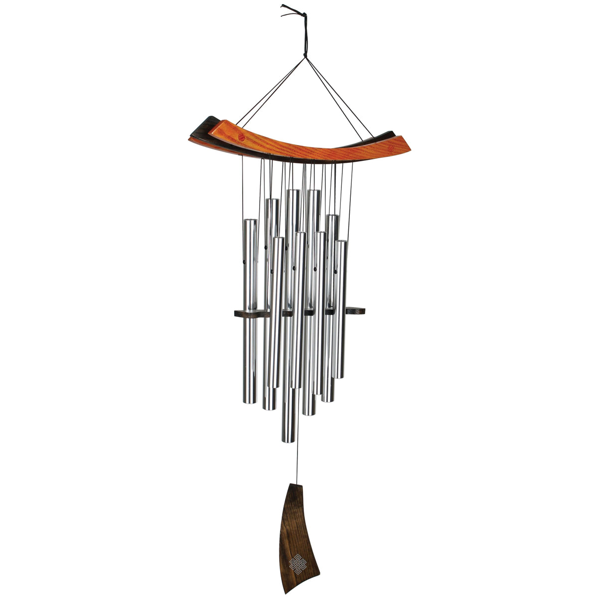 Woodstock Chimes front view showing full 34-inch chime and pipes, enhancing outdoor ambiance
