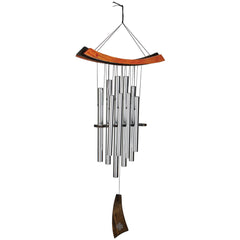Woodstock Chimes front view showing full 34-inch chime and pipes, enhancing outdoor ambiance