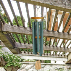 Woodstock Chimes close-up of emerald green tubes highlighting tuned sound and durability