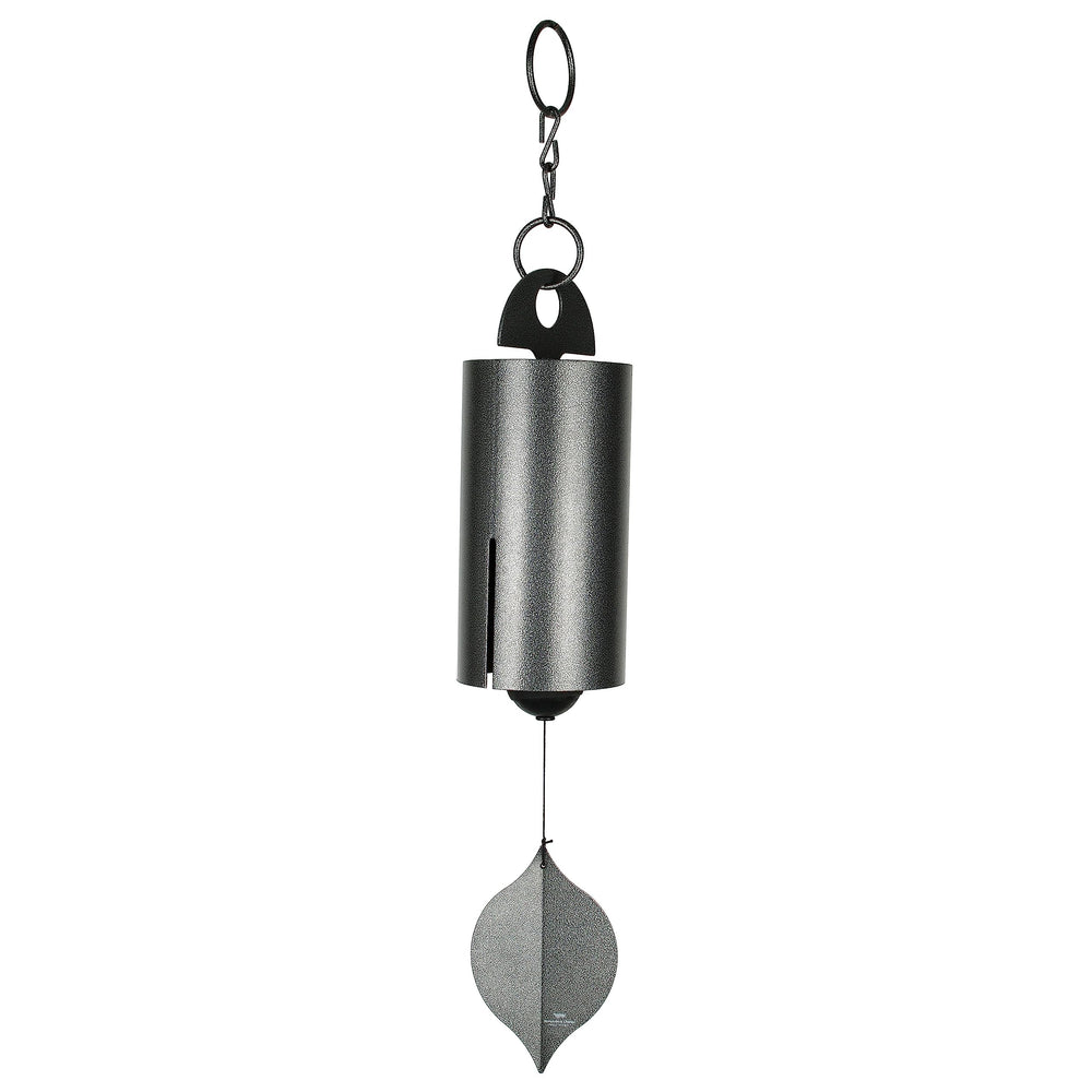 Woodstock Chimes front view showing silver tubes and bold presence for calming ambiance