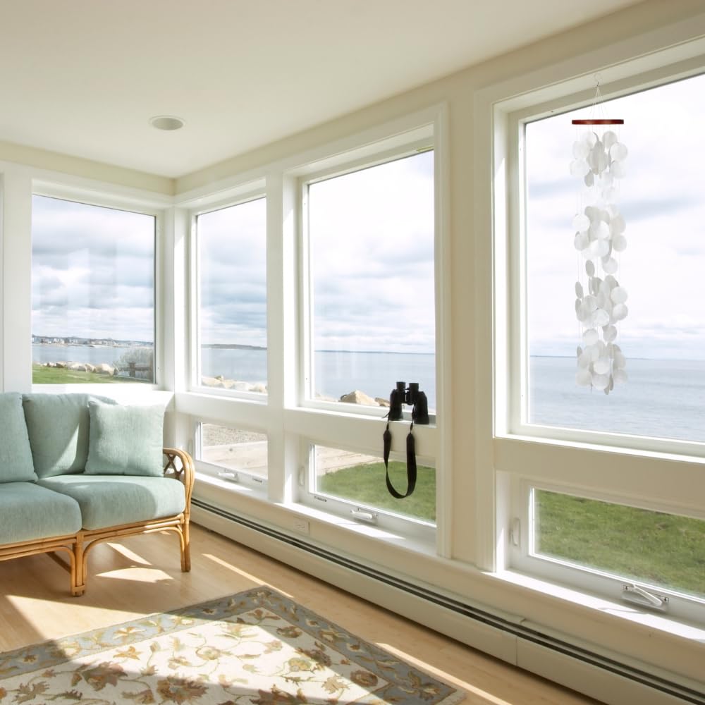 Woodstock Chimes hanging on a porch, demonstrates gentle motion and outdoor ambiance